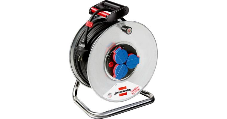 Stahl-Kabeltrommel 50 m 3 Steckdosen IP 44 Kabel H05RR-F 3G1,5 Trommel-Ø 290 mm