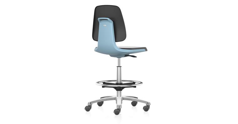 Work swivel chair Labsit sit-stop rollers syn. leath. blue seat H 560-810mm
