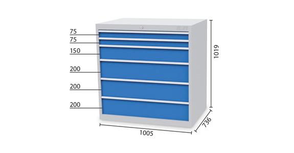 Schubladenschrank 6 Schubladen 5010 2x75 1x150 2x200mm BTH