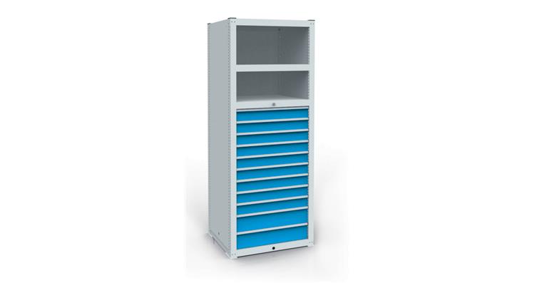 Module 2 drawer rack RAL7035/5010 749x733x2030 mm