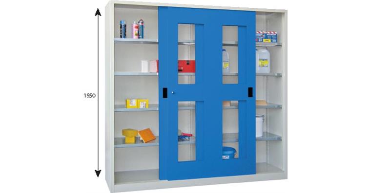 Schiebetürenschrank Sichtfenstertüren H 1950 x B 1000 x T 400 mm RAL 7035/5012