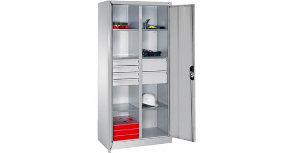 Flügeltür-Werkzeugschrank 1950X930X500 mm 6 Böden 4kl.+2gr. Schubladen RAL 5010