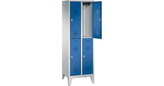 Doppelstöckiger Garderobenschrank 4Abteile m. Füßen RAL7035/5012 1850x1190x500mm