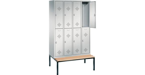 Doppelstöckiger Garderobenschrank 4 Abteil Sitzbank RAL 7035/5012 2090x1190x500