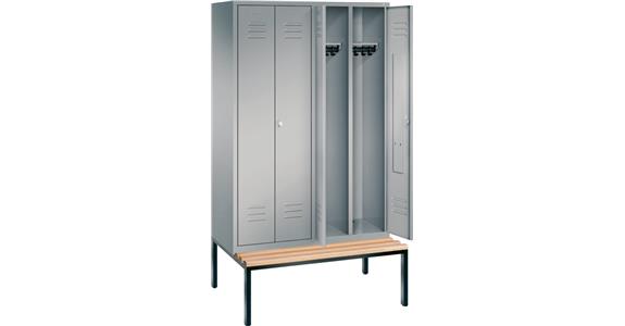 Garderobenschrank Sitzbank 4 Abteile 400mm RAL7035/5012 2090 x 1590 x 500 mm