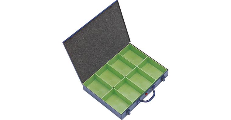 1086900101 Small parts assortment case sheet steel blue 440x330x66 mm w/ 8 boxes 108x162 mm