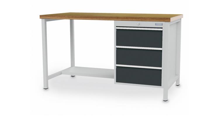 Cabinet workbench W2000xD750xH959mm 1x shelf half depth 3xdrawers 7035/7016