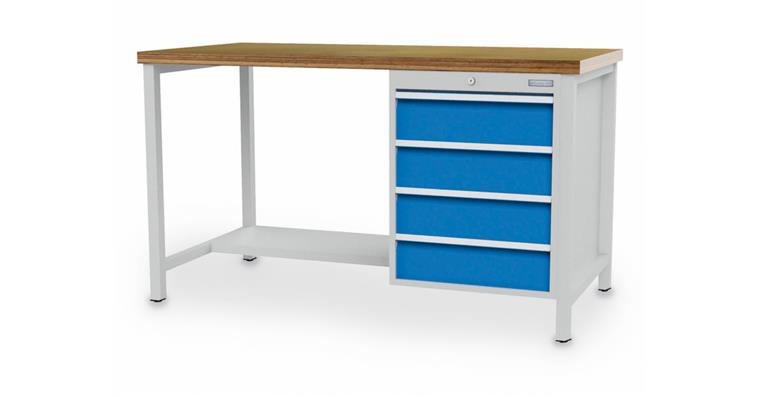 Cabinet workbench W1500xD750xH859mm 1x shelf half depth 4xdrawers 7035/5012