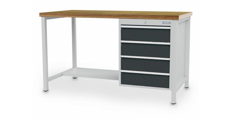 Cabinet workbench W1500xD750xH859mm 1x shelf half depth 4xdrawers 7035/7016