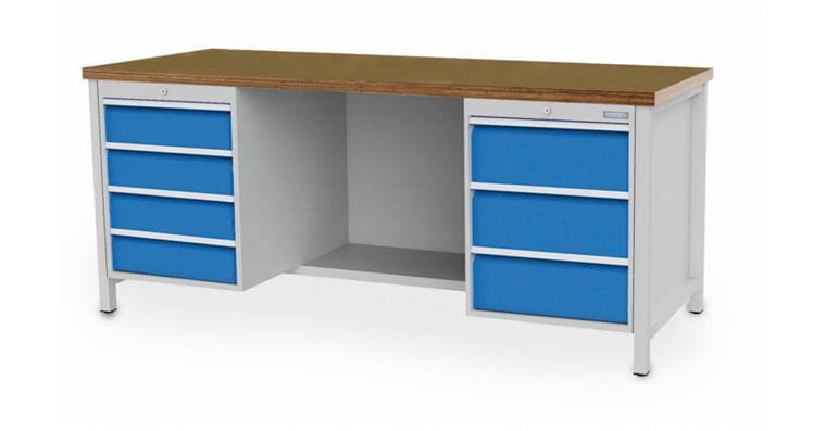 Cabinet workbench W2000XD750XH959mm 7x drawers RAL7035/5012