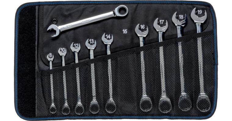 ATORN ratchet combination wrench set, 10 pcs, double-sided, in textile roll-up bag