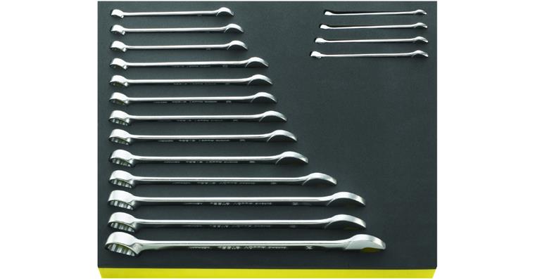 TCS combination spanner set DIN 3113 A, ISO 7738 A, AS drive, 17 pcs, AF 6-24 mm