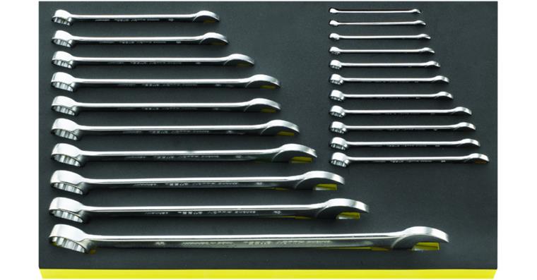 TCS combination spanner set DIN 3113 A, ISO 7738 A, AS drive, 18 pcs, AF 6-24 mm