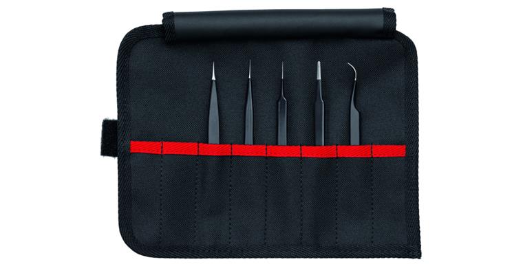 Universal tweezers set, ESD 5 pieces in tool roll