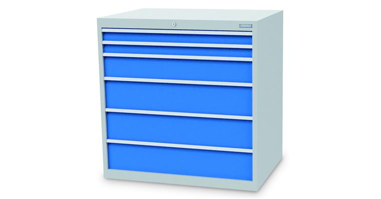 Schubladenschrank B1005 x T736 x H1019 mm mit 6 Schubladen RAL 7035/5012