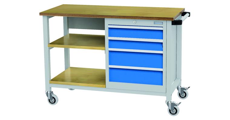 1099521228 Mobile Werkbank B1200 x T540 x H880 mm mit 4 Schubladen RAL 7035/5012