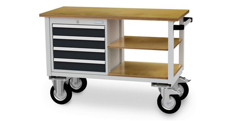 1081752103 Mobile Werkbank B1200xT540xH820mm RAL7035/7016 4x Schublade, 2x Fachboden