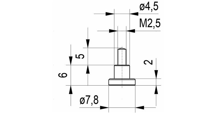 Flat probe no. 4 for dial gauges and precision pointers A thr. M2.5 7.8 mm dia.