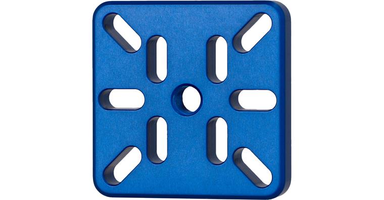 Aluminium connection flange, blue, M8, 51.5 x 51.5 x 10 mm