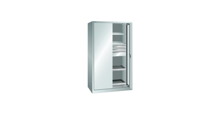 1085187111 Schwerlastschrank mit 2 Vollblech-Einschwenktüren 1146x690x1950mm RAL 7035