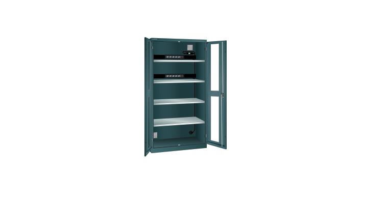 Akku-Ladeschrank mit Sichtfenster-Türen 1000x580x1950mm Typ D 2x5 230V RAL 7016