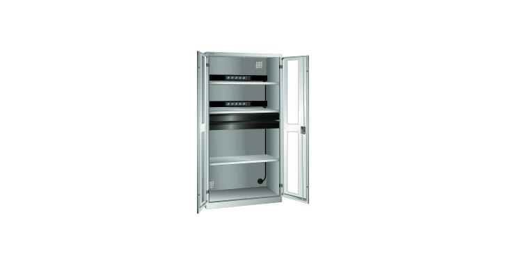 Akku-Ladeschrank mit Sichtfenster-Türen 1000x580x1950mm Typ D 2x5 230V RAL 7035