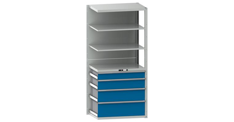 Anbauregal BxTxH 1020x706x2200mm 4 Schubladen RAL 7035 / RAL 5012