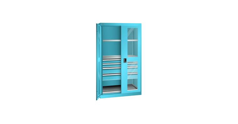 Schwerlastschrank mit 2 Sichtfenster-Flügeltüren 1100x641x1950mm RAL 5012