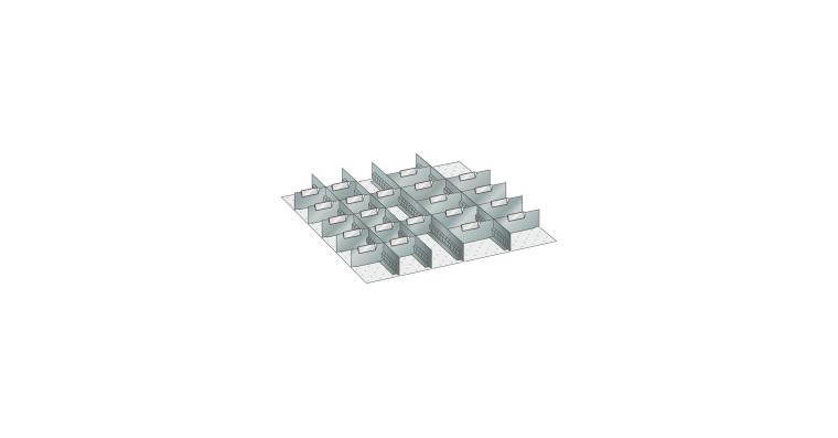 Set Schlitz-Trennbleche  BxT 612x612mm FH100,125mm 4Schlitzwände 21Trennbleche