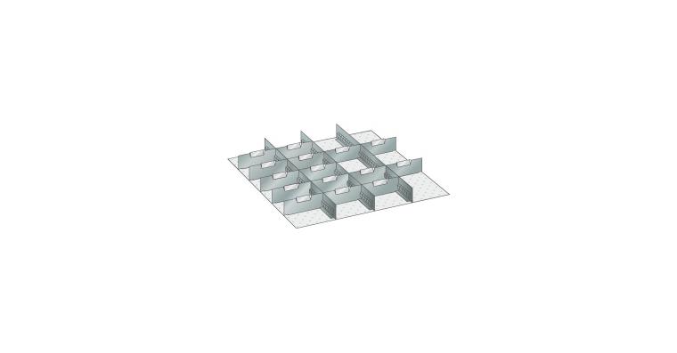 Set Schlitz-Trennbleche  BxT 612x612mm FH100,125mm 3 Schlitzwände 15Trennbleche