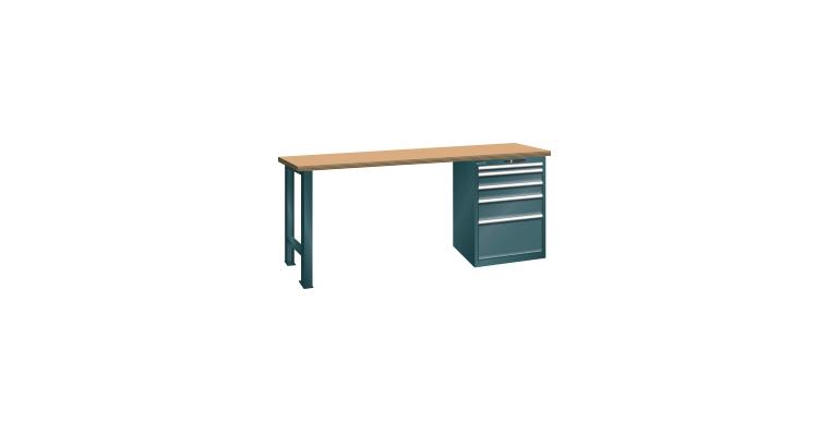 Werkbank 1500x750x840mm 5 Schubladen 1x50/2x100/1x150/1x300 75kg RAL 7016