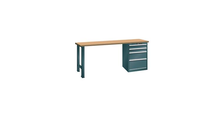 Werkbank 1500x750x840mm 4 Schubladen 2x100/1x200/1x300 75kg Multiplex RAL 7016