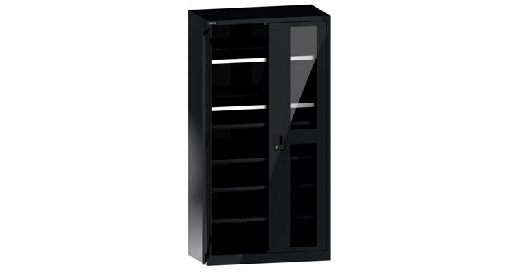 1085148103 Flügeltürschrank mit 2 Sichtfenster-Türen BxTxH 1000x580x1950mm RAL 7016