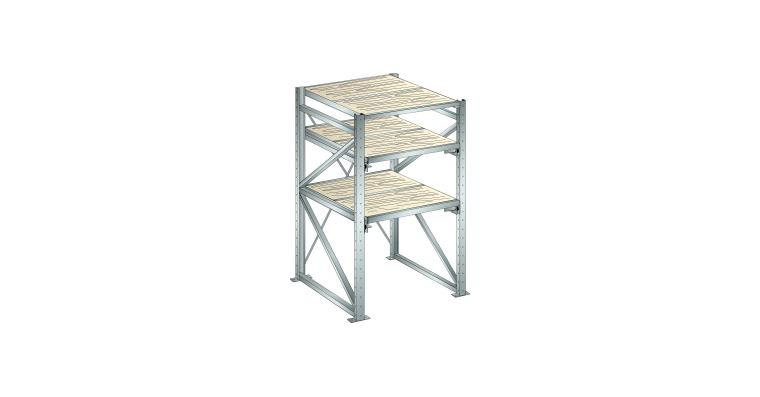 Grundregal BxTxH 1290x1260x2000mm 1 Festrahmen, 2 Auszugrahmen 800kg RAL 7035