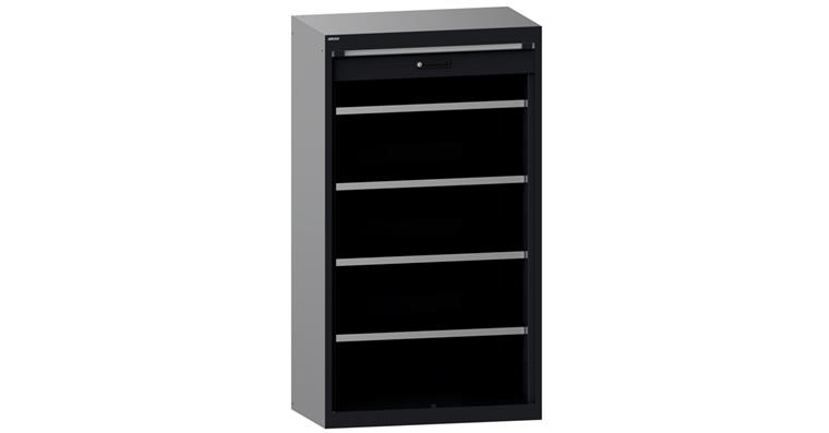 Schwerlastschrank mit Rollladen 1100x641x1950mm 4 Fachböden RAL 7016