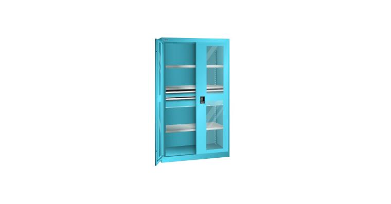 Schwerlastschrank mit 2 Sichtfenster-Flügeltüren 1100x641x1950mm RAL 5012