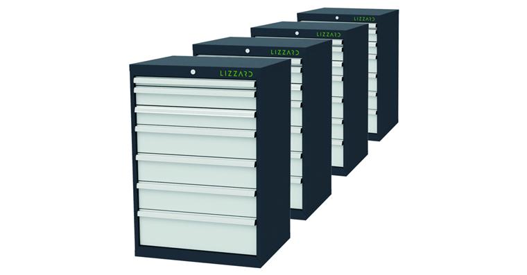 LIZZARD Schubladenschrank 7 Schubladen B700xT575xH1020mm RAL7016/7035 4er-Set