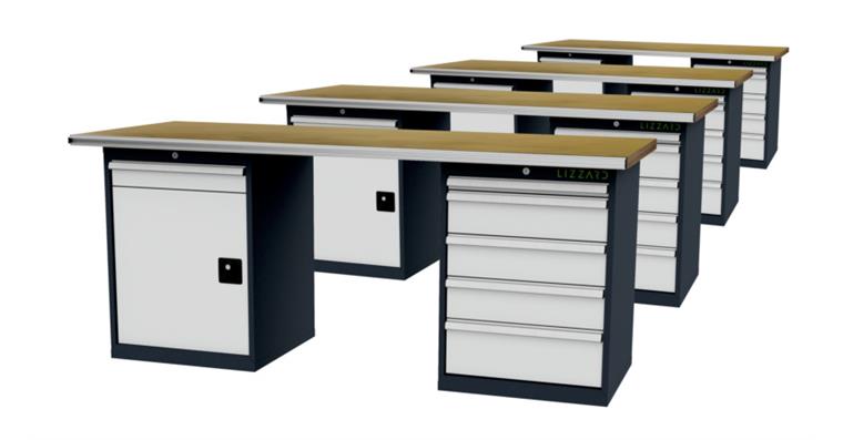 LIZZARD Reihenwerkbank 2 Gehäuse a 600x575x820mm B2000xT750xH860mm RAL7016/7035 4er-Set