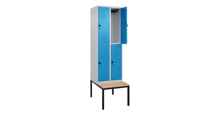 1085208102 Doppelstock-Spind Classic PLUS, Bank, 4 Fächer, 2120x600x815mm RAL 7035/5012