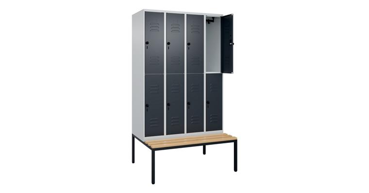 Doppelstock-Spind Classic PLUS, Bank, 8 Fächer, 2120x1200x815mm RAL 7035/7016