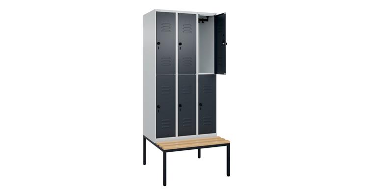 1085208301 Doppelstock-Spind Classic PLUS, Bank, 6 Fächer, 2120x900x815mm RAL 7035/7016