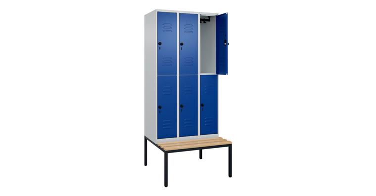 1085208303 Doppelstock-Spind Classic PLUS, Bank, 6 Fächer, 2120x900x815mm RAL 7035/5010