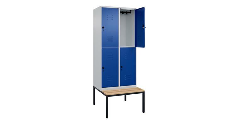 Doppelstock-Spind Classic PLUS, Bank, 4 Fächer, 2120x800x815mm RAL 7035/5010