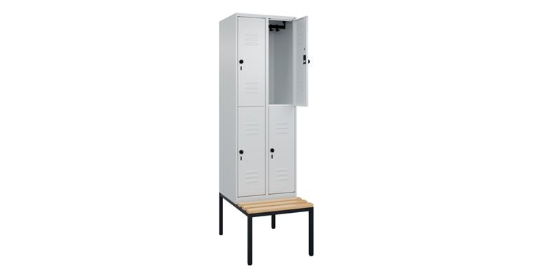 1085208104 Doppelstock-Spind Classic PLUS, Bank, 4 Fächer, 2120x600x815mm RAL 7035/7035