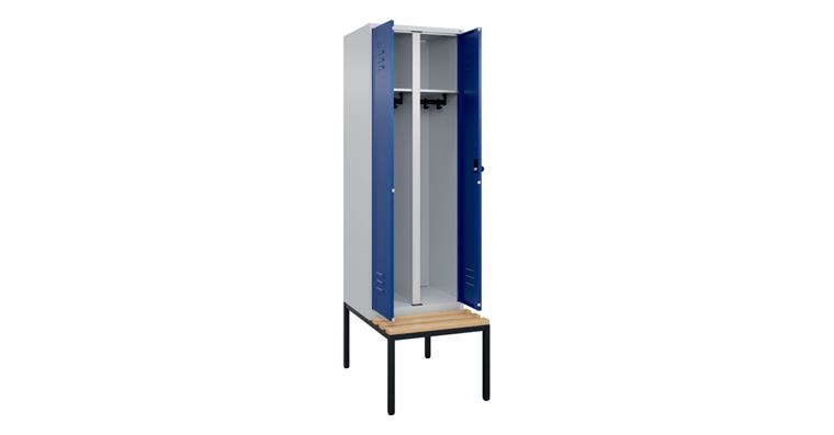 Schwarz-Weiß-Spind Classic PLUS, Bank, für 1 Person 2120x600x815mm RAL 7035/5010