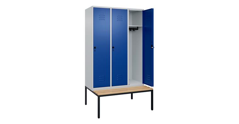 Spind Classic PLUS, Bank, 3 Abteile, 2120x1200x815mm RAL 7035/5010