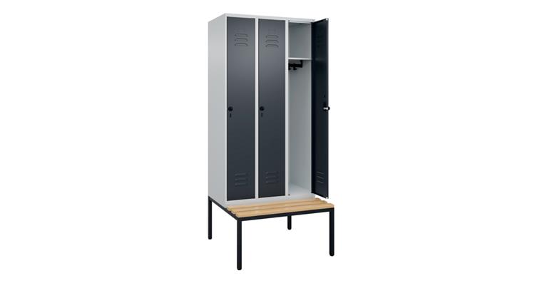Spind Classic PLUS, Bank, 3 Abteile, 2120x900x815mm RAL 7035/7016