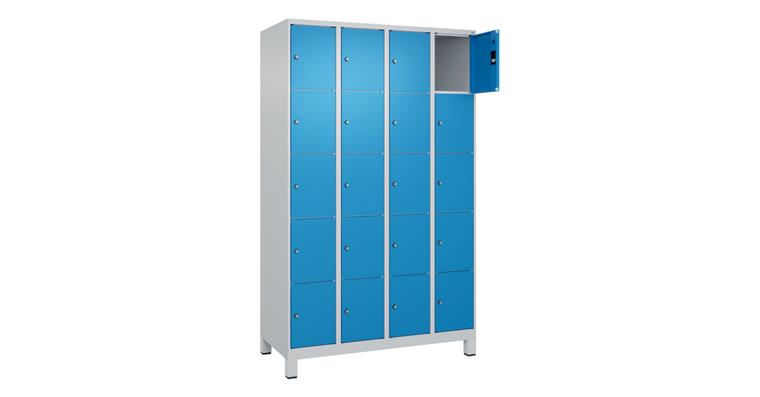 Schließfachschrank Classic PLUS, Füße, 20 Fächer, 1950x1200x500mm RAL 7035/5012