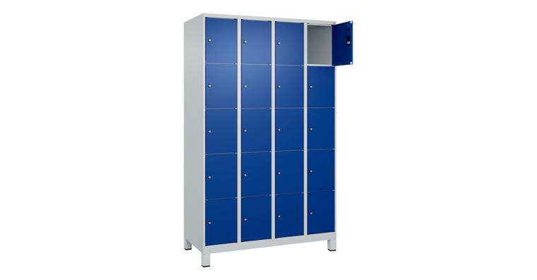 Schließfachschrank Classic PLUS, Füße, 20 Fächer, 1950x1200x500mm RAL 7035/5010