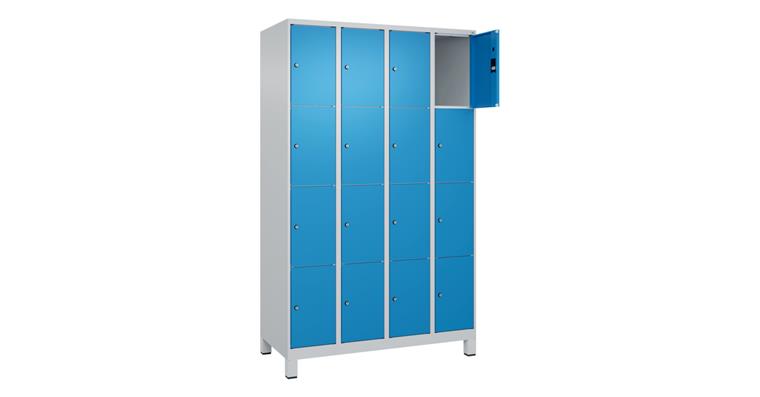 Schließfachschrank Classic PLUS, Füße, 16 Fächer, 1950x1200x500mm RAL 7035/5012